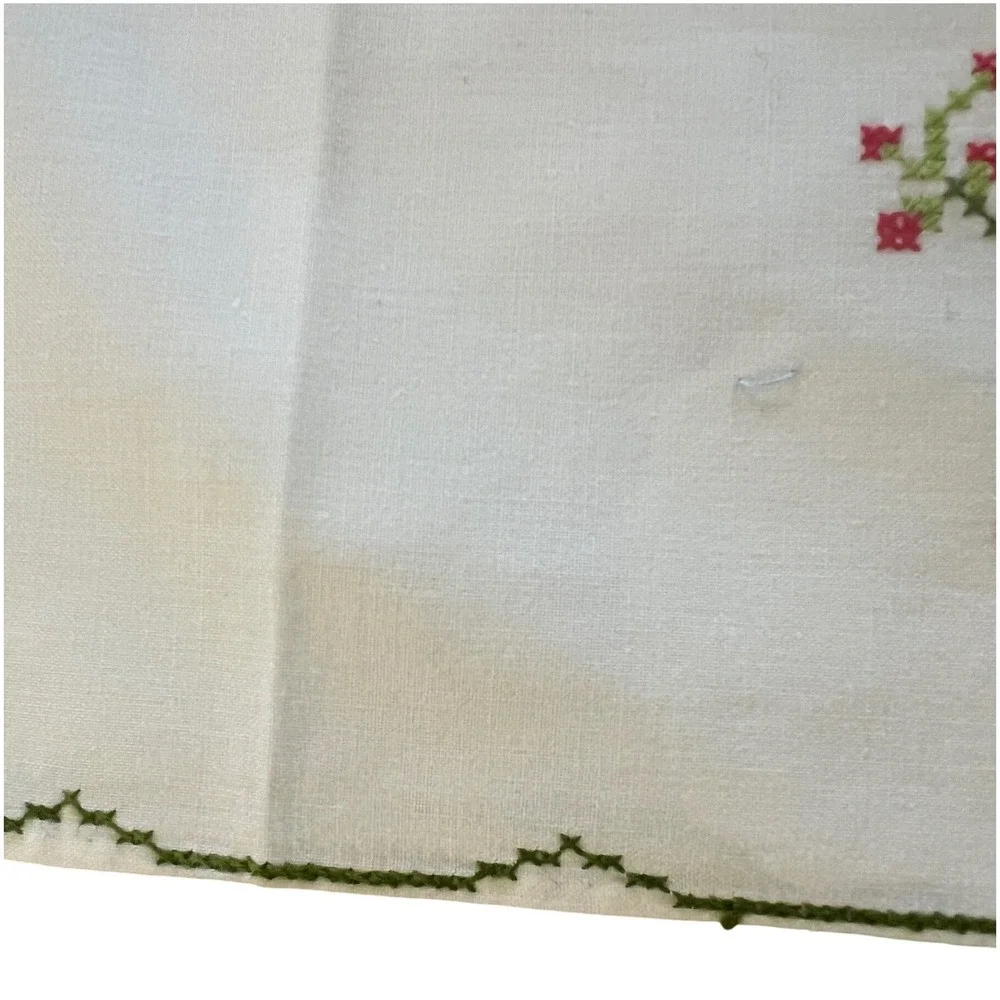 Vintage Cross Stitch Rose Pillowcase Pair White Cotton Floral Embroidery Cottage